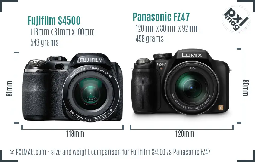 Fujifilm S4500 vs Panasonic FZ47 size comparison