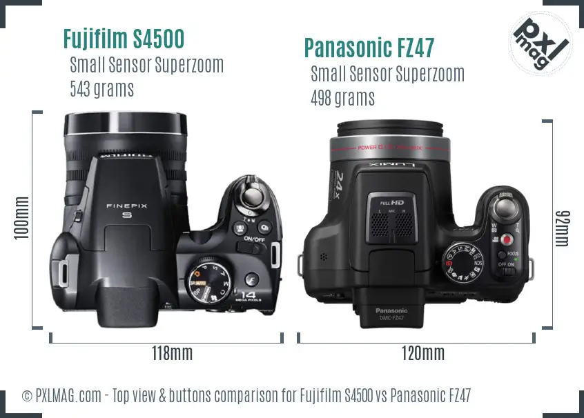 Fujifilm S4500 vs Panasonic FZ47 top view buttons comparison