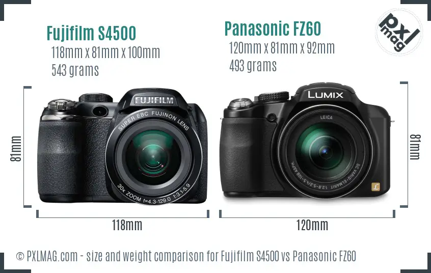 Fujifilm S4500 vs Panasonic FZ60 size comparison Fujifilm S4500 vs Panasonic FZ60 size comparison