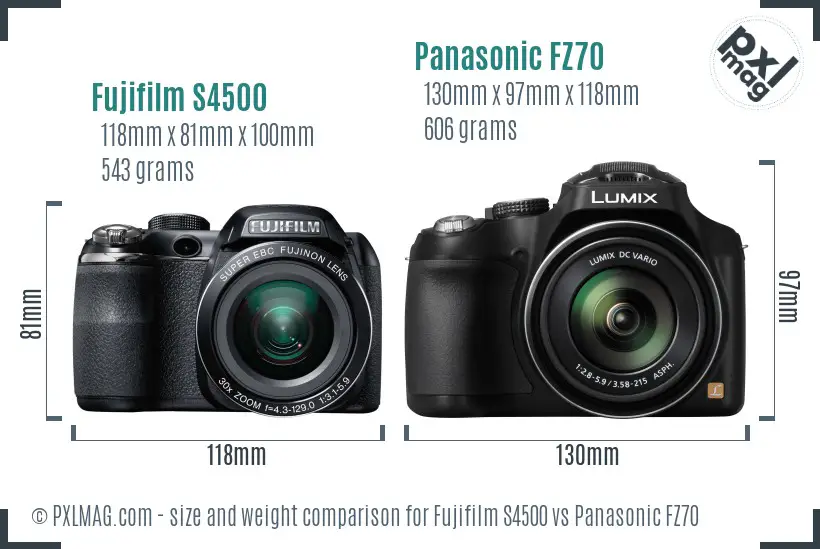 Fujifilm S4500 vs Panasonic FZ70 size comparison Fujifilm S4500 vs Panasonic FZ70 size comparison