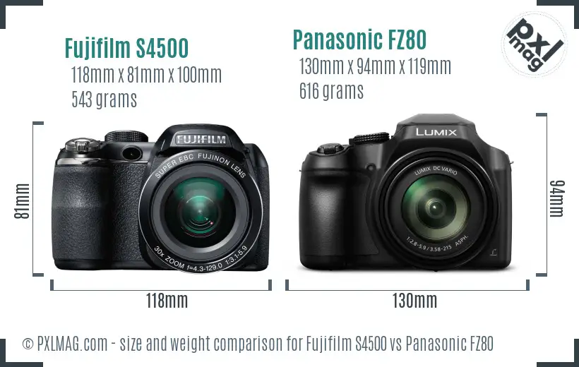 Fujifilm S4500 vs Panasonic FZ80 size comparison