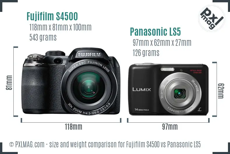 Fujifilm S4500 vs Panasonic LS5 size comparison