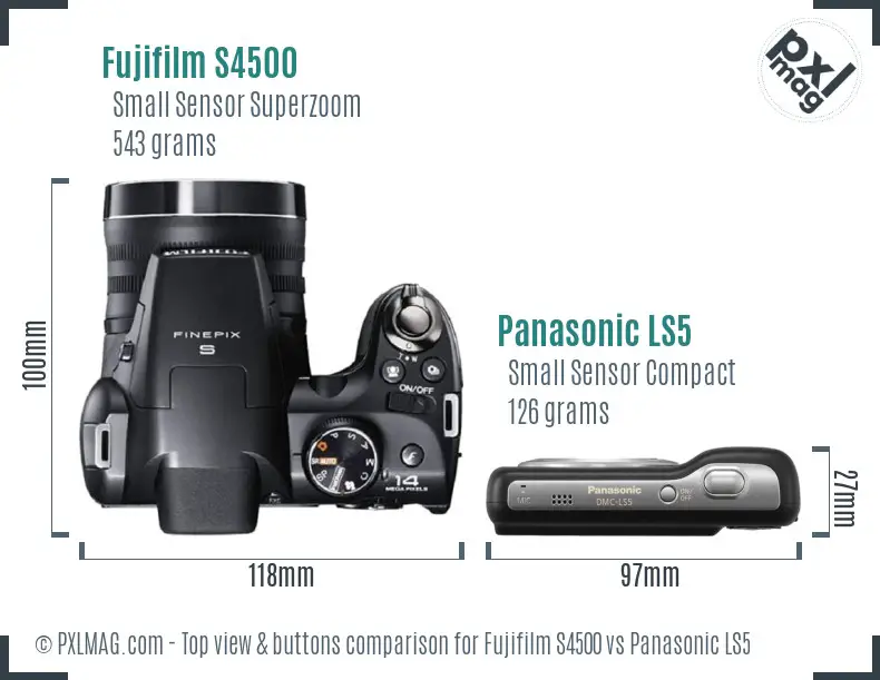 Fujifilm S4500 vs Panasonic LS5 top view buttons comparison