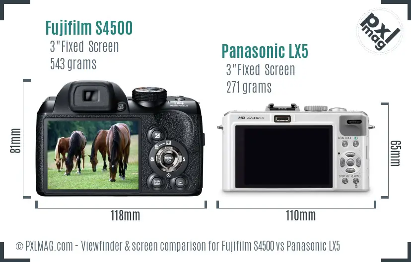 Fujifilm S4500 vs Panasonic LX5 Screen and Viewfinder comparison