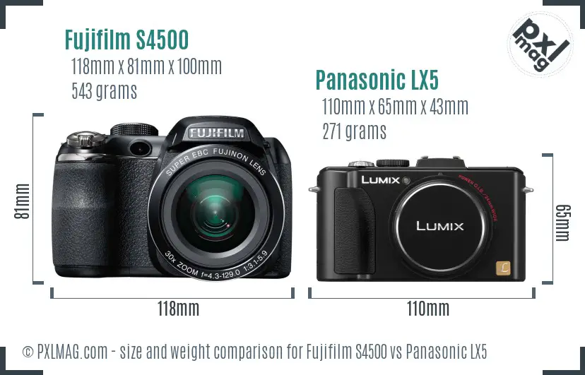 Fujifilm S4500 vs Panasonic LX5 size comparison