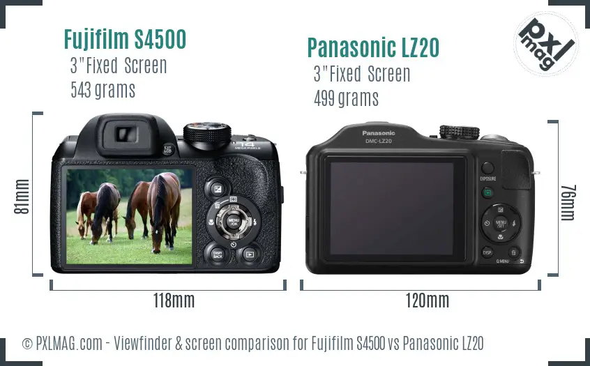 Fujifilm S4500 vs Panasonic LZ20 Screen and Viewfinder comparison