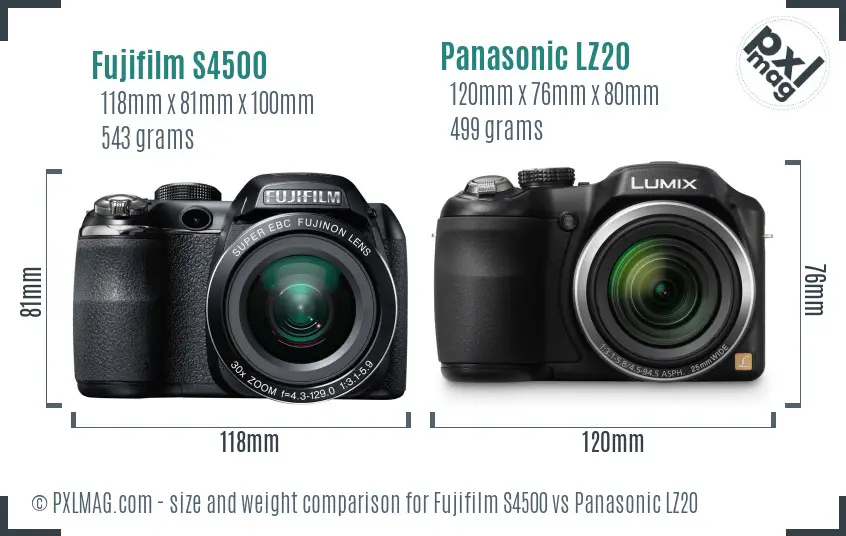 Fujifilm S4500 vs Panasonic LZ20 size comparison