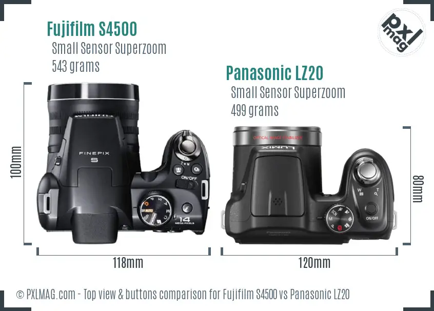Fujifilm S4500 vs Panasonic LZ20 top view buttons comparison