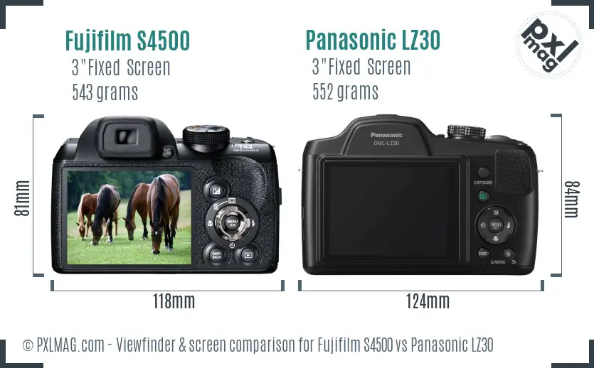 Fujifilm S4500 vs Panasonic LZ30 Screen and Viewfinder comparison