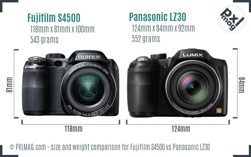 Fujifilm S4500 vs Panasonic LZ30 size comparison