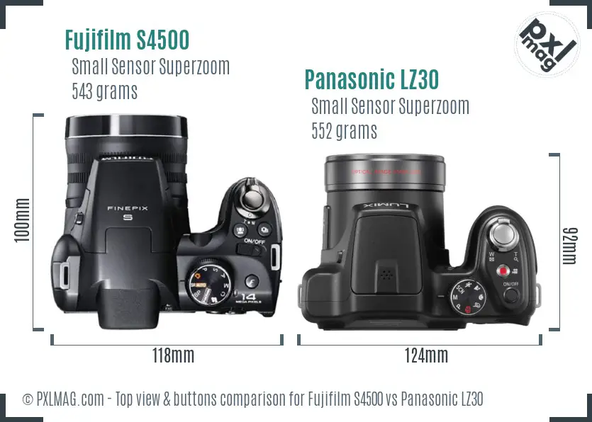 Fujifilm S4500 vs Panasonic LZ30 top view buttons comparison