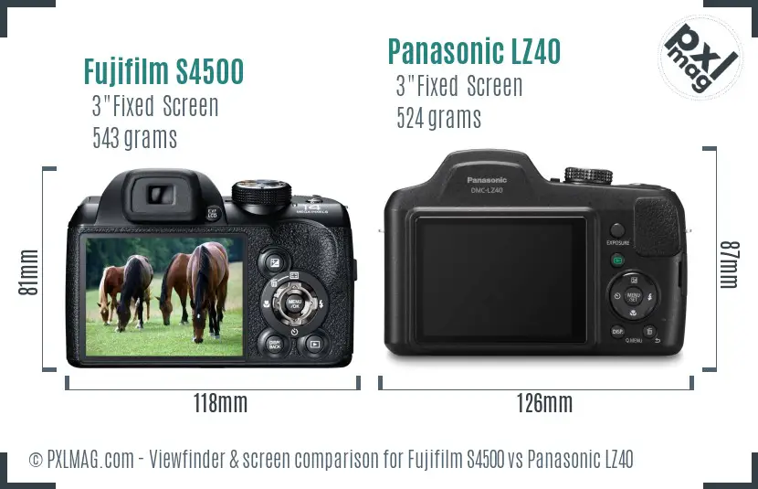 Fujifilm S4500 vs Panasonic LZ40 Screen and Viewfinder comparison