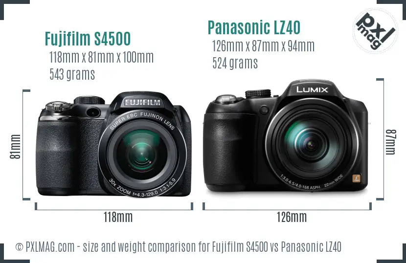 Fujifilm S4500 vs Panasonic LZ40 size comparison