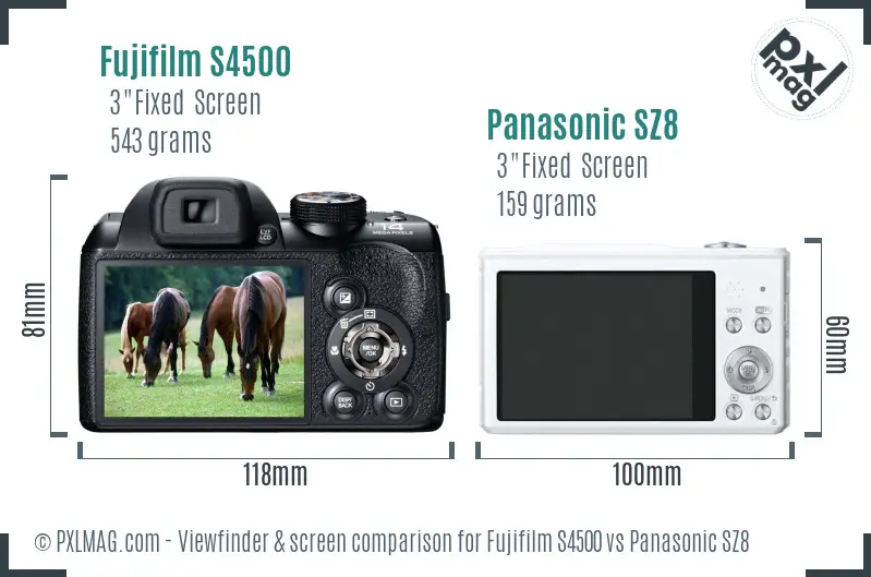 Fujifilm S4500 vs Panasonic SZ8 Screen and Viewfinder comparison