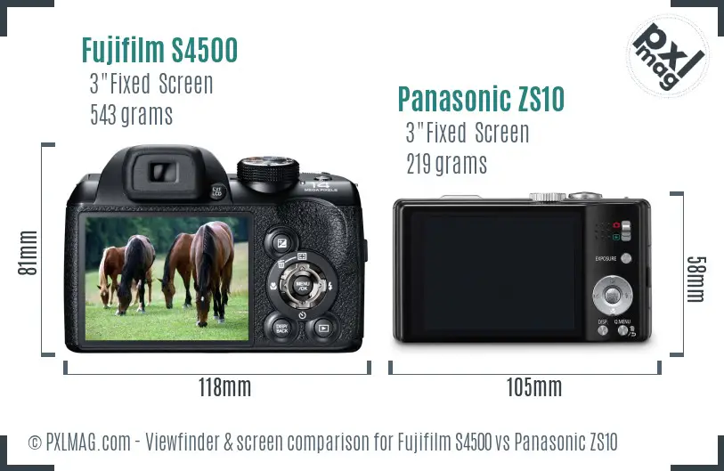 Fujifilm S4500 vs Panasonic ZS10 Screen and Viewfinder comparison