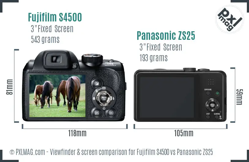 Fujifilm S4500 vs Panasonic ZS25 Screen and Viewfinder comparison