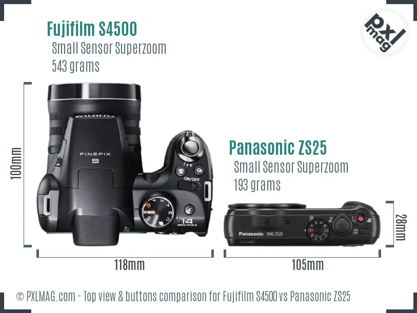 Fujifilm S4500 vs Panasonic ZS25 top view buttons comparison