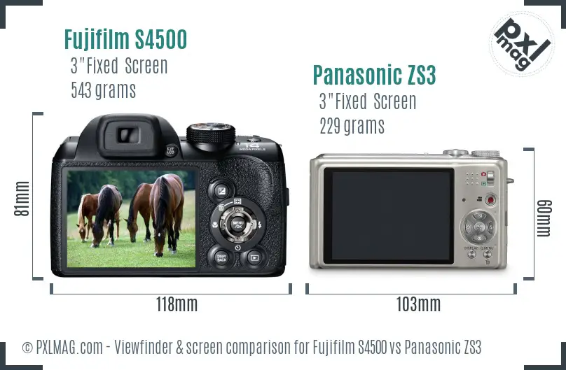 Fujifilm S4500 vs Panasonic ZS3 Screen and Viewfinder comparison