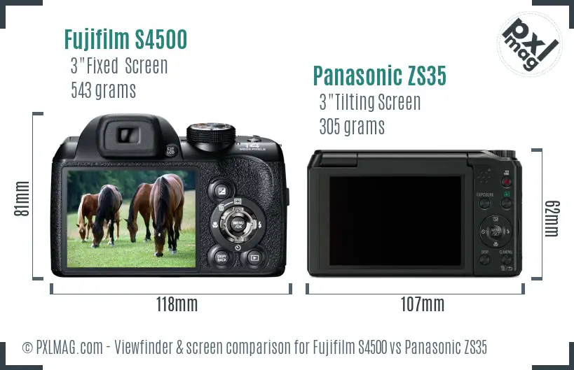 Fujifilm S4500 vs Panasonic ZS35 Screen and Viewfinder comparison