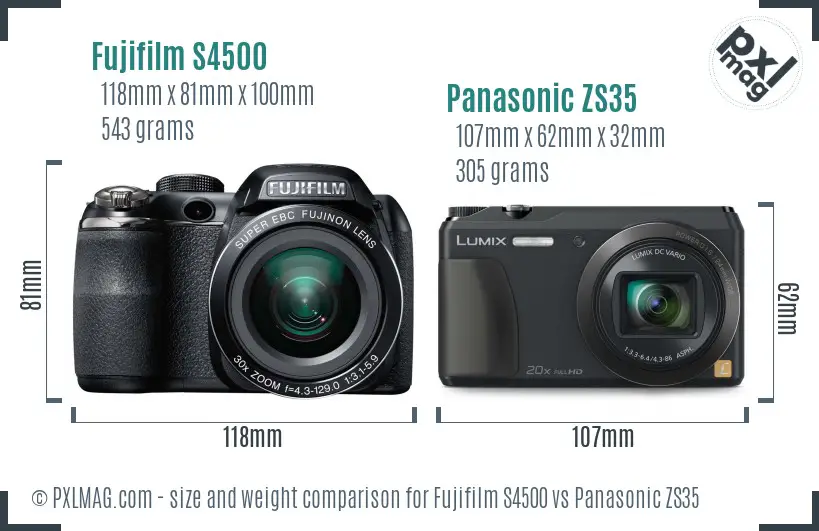 Fujifilm S4500 vs Panasonic ZS35 size comparison