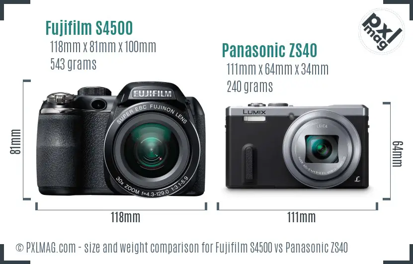Fujifilm S4500 vs Panasonic ZS40 size comparison Fujifilm S4500 vs Panasonic ZS40 size comparison