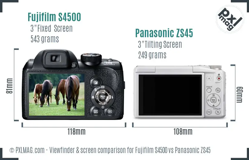 Fujifilm S4500 vs Panasonic ZS45 Screen and Viewfinder comparison