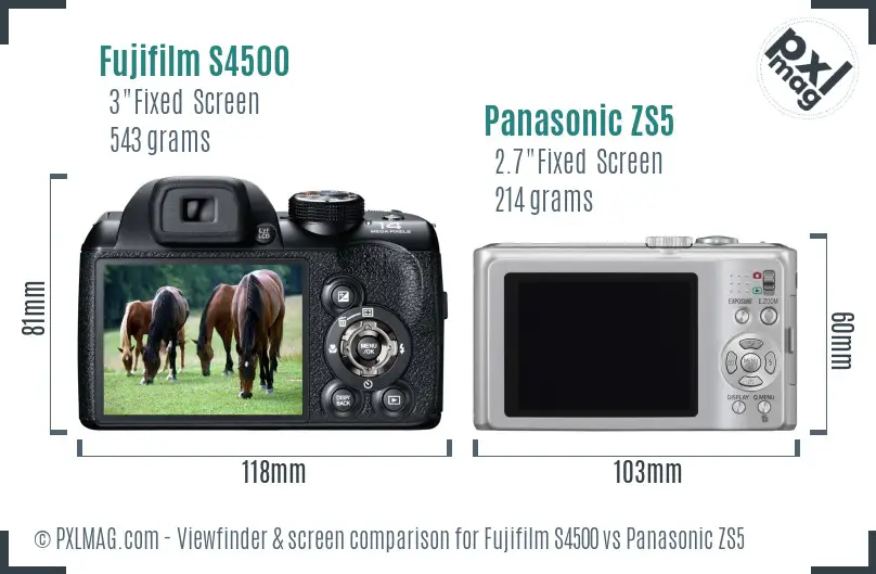 Fujifilm S4500 vs Panasonic ZS5 Screen and Viewfinder comparison