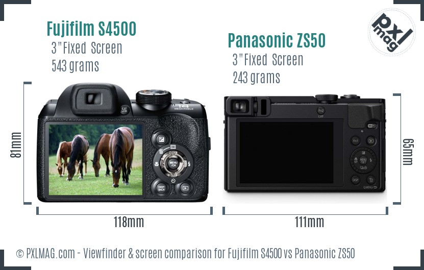 Fujifilm S4500 vs Panasonic ZS50 Screen and Viewfinder comparison