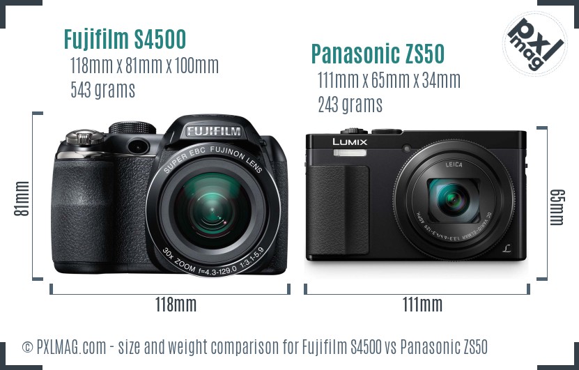 Fujifilm S4500 vs Panasonic ZS50 size comparison Fujifilm S4500 vs Panasonic ZS50 size comparison
