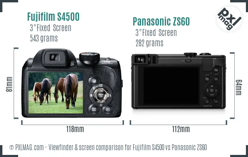 Fujifilm S4500 vs Panasonic ZS60 Screen and Viewfinder comparison