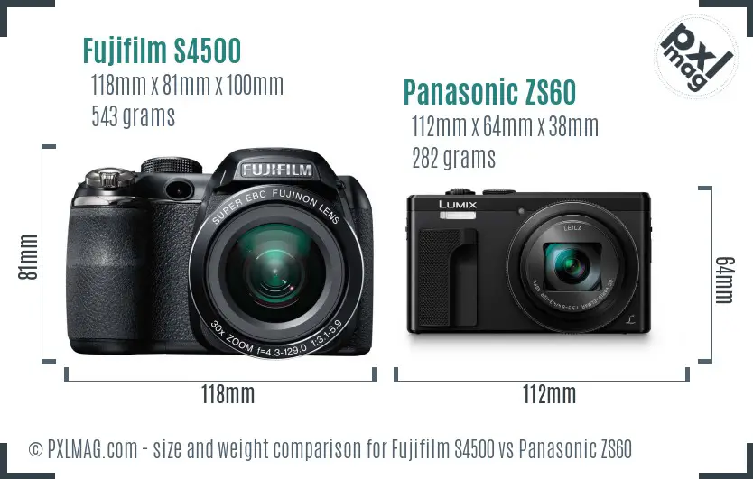Fujifilm S4500 vs Panasonic ZS60 size comparison