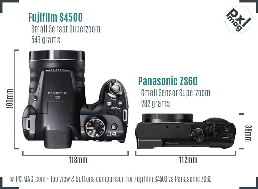 Fujifilm S4500 vs Panasonic ZS60 top view buttons comparison