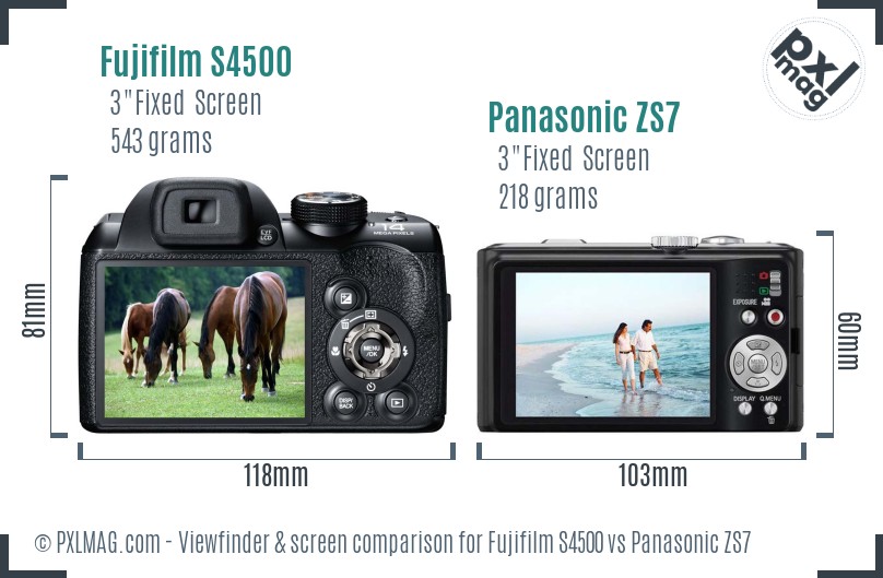 Fujifilm S4500 vs Panasonic ZS7 Screen and Viewfinder comparison