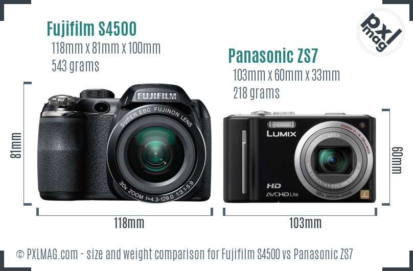 Fujifilm S4500 vs Panasonic ZS7 size comparison