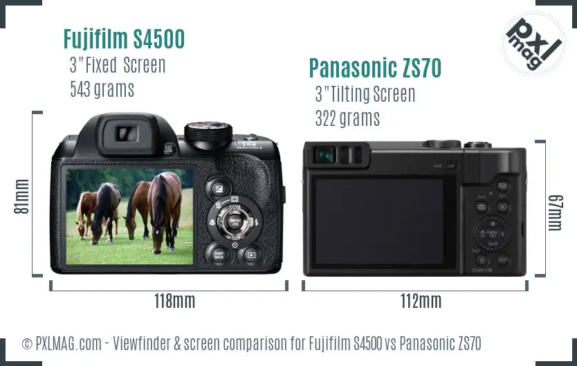 Fujifilm S4500 vs Panasonic ZS70 Screen and Viewfinder comparison