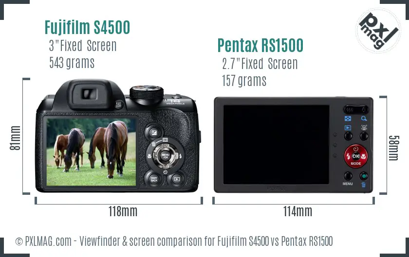 Fujifilm S4500 vs Pentax RS1500 Screen and Viewfinder comparison