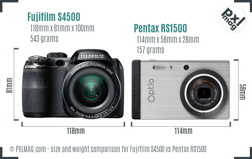 Fujifilm S4500 vs Pentax RS1500 size comparison