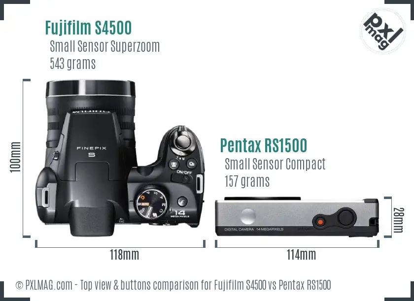 Fujifilm S4500 vs Pentax RS1500 top view buttons comparison