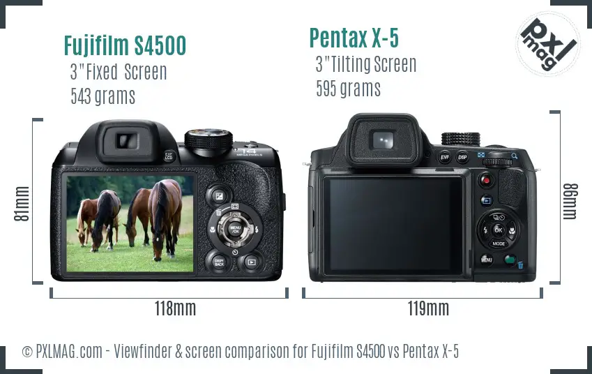 Fujifilm S4500 vs Pentax X-5 Screen and Viewfinder comparison