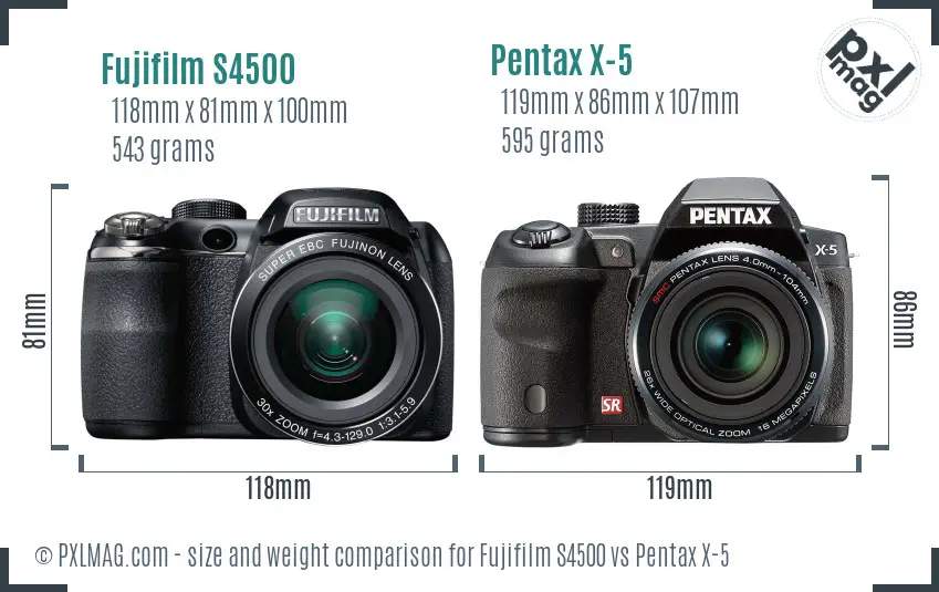 Fujifilm S4500 vs Pentax X-5 size comparison