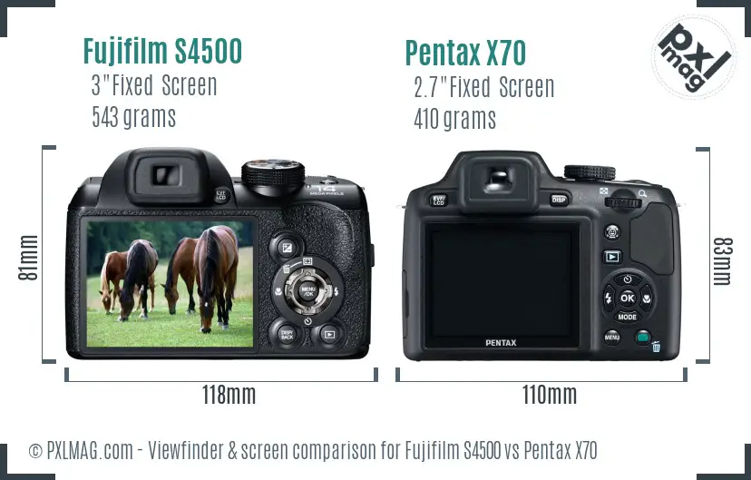 Fujifilm S4500 vs Pentax X70 Screen and Viewfinder comparison