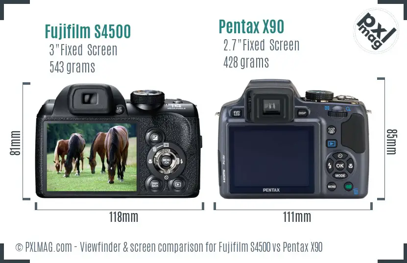Fujifilm S4500 vs Pentax X90 Screen and Viewfinder comparison