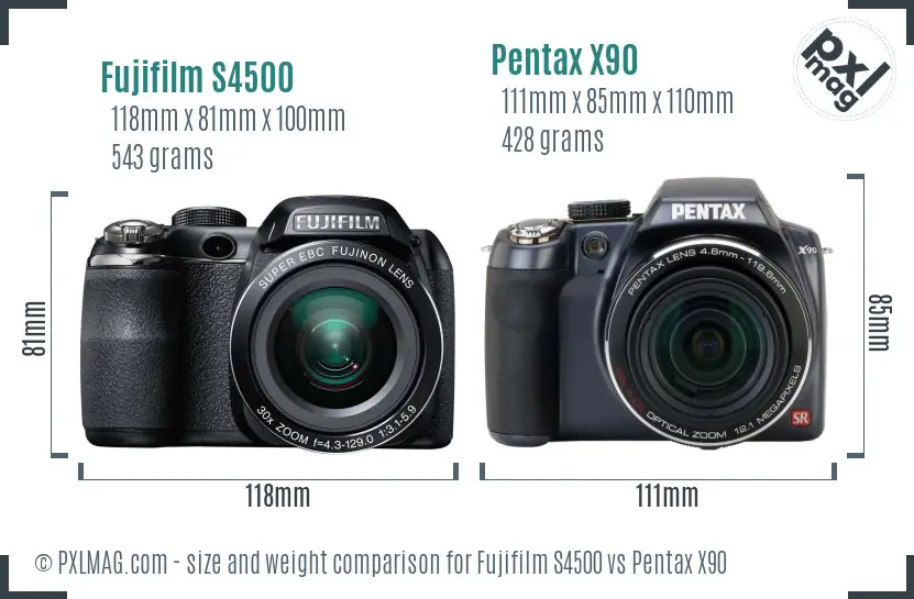 Fujifilm S4500 vs Pentax X90 size comparison Fujifilm S4500 vs Pentax X90 size comparison