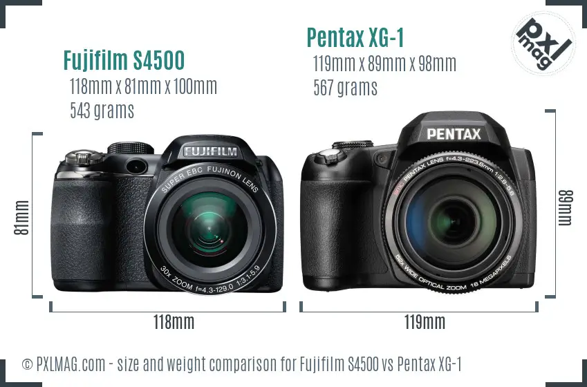 Fujifilm S4500 vs Pentax XG-1 size comparison