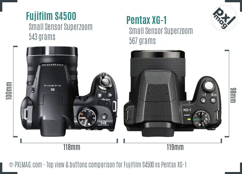Fujifilm S4500 vs Pentax XG-1 top view buttons comparison