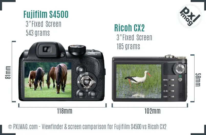 Fujifilm S4500 vs Ricoh CX2 Screen and Viewfinder comparison