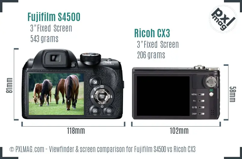 Fujifilm S4500 vs Ricoh CX3 Screen and Viewfinder comparison