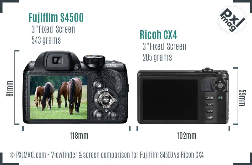 Fujifilm S4500 vs Ricoh CX4 Screen and Viewfinder comparison
