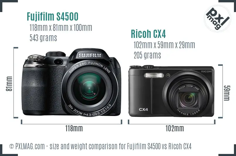 Fujifilm S4500 vs Ricoh CX4 size comparison