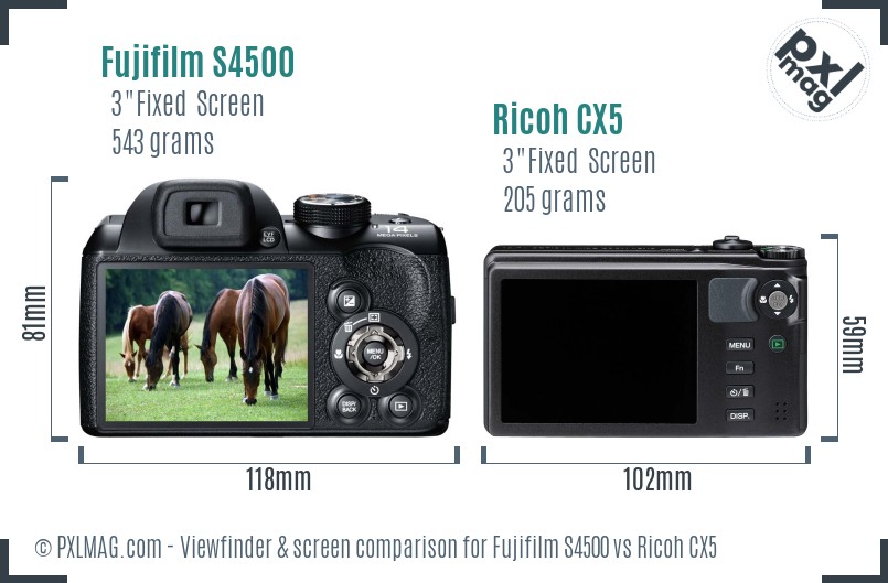 Fujifilm S4500 vs Ricoh CX5 Screen and Viewfinder comparison